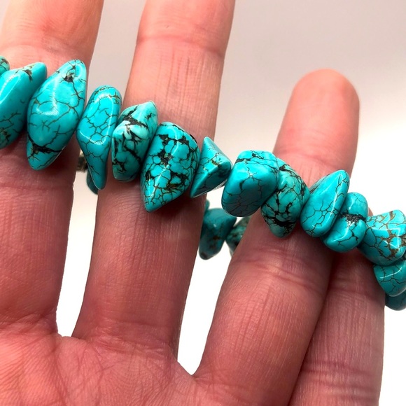 Boho Blue Turquoise Nugget Bead Adjustable Bracelet - Picture 5 of 8